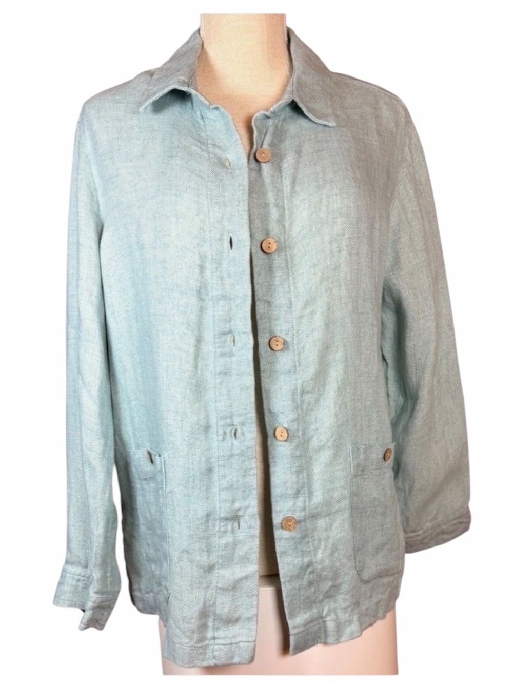 Sigrid Olsen‎ 100% Linen Shirt Jacket Light Blue Button Front Pockets M